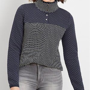 Maurices Stripe Blocked Quilted Snap Neck Pullover - XXL